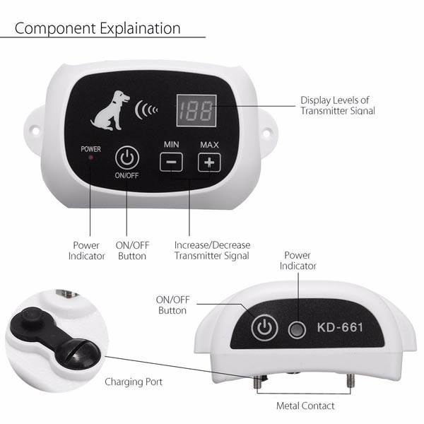 Clôture Anti Fugue Electronique sans fil pour Chien avec 2 colliers